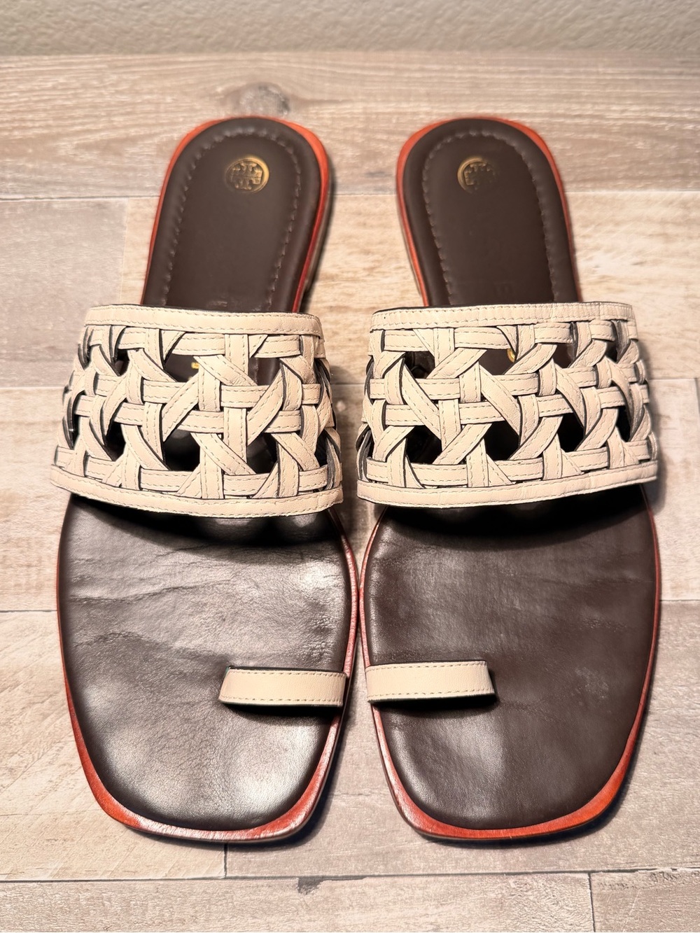 Tory Burch Basket Weave Leather Sandals | Size 8.5